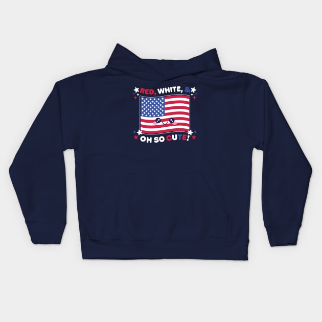 Red, White, and Oh So Cute! Patriotic Kawaii American Flag Kids Hoodie by Meggie Nic